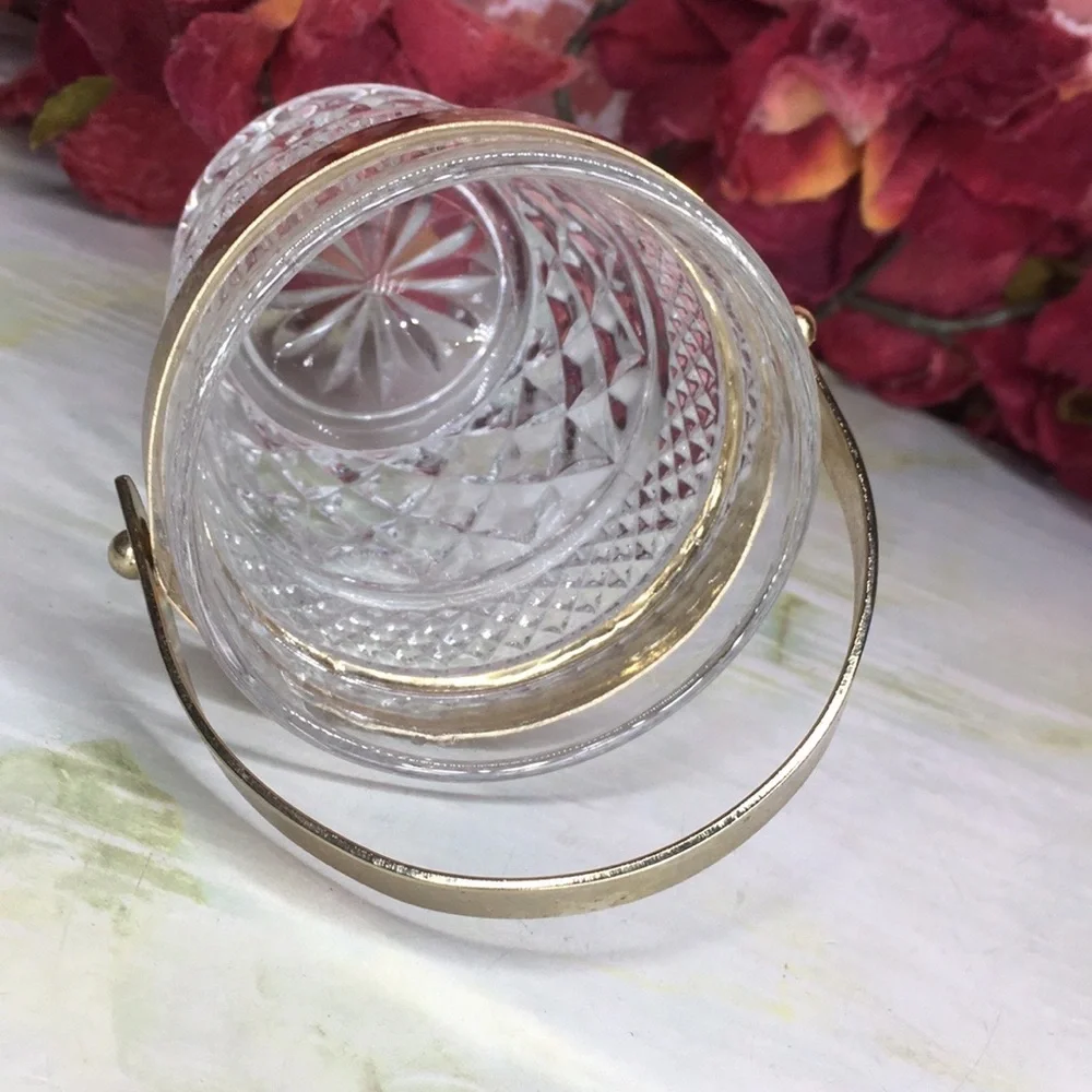 Vintage 60s Anchor Hocking Whimsy Wexford Crystal and Brass Sugar Bucket